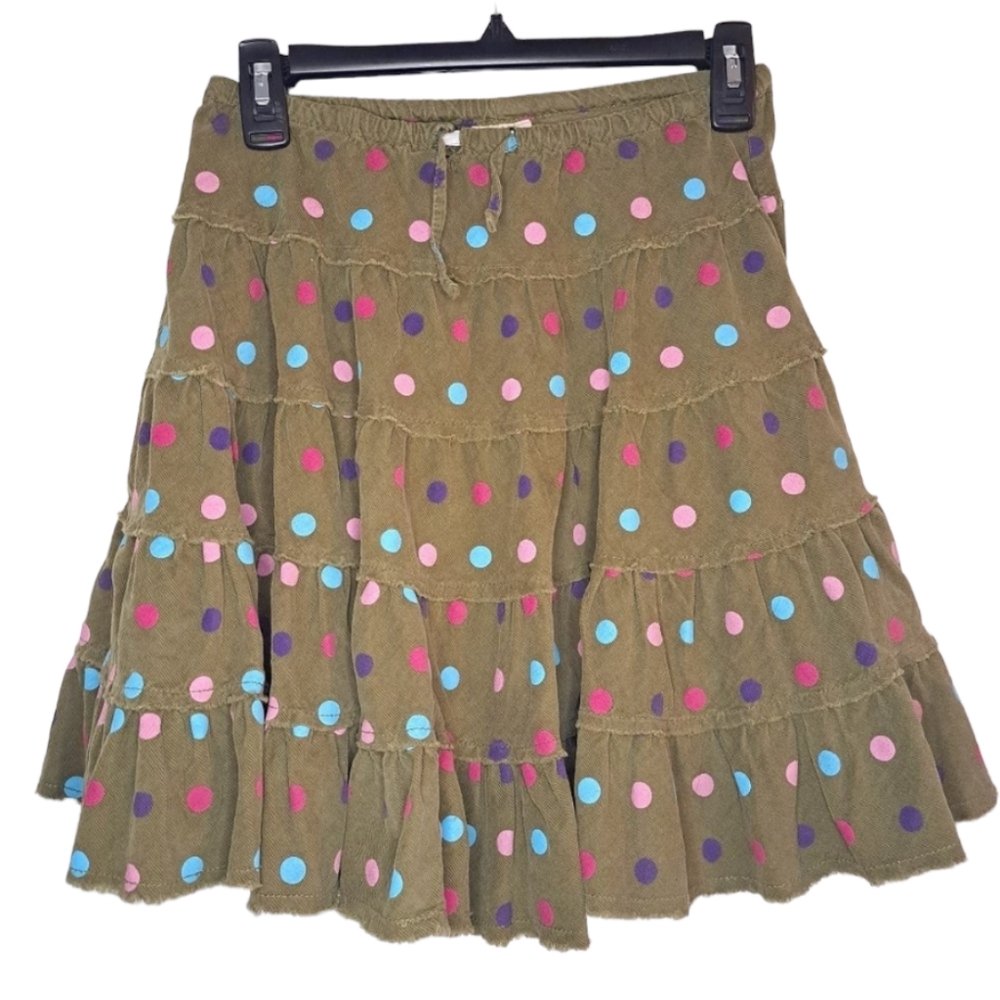 Mini Boden Olive Green Skirt Polka Dots Size 7-8 Years